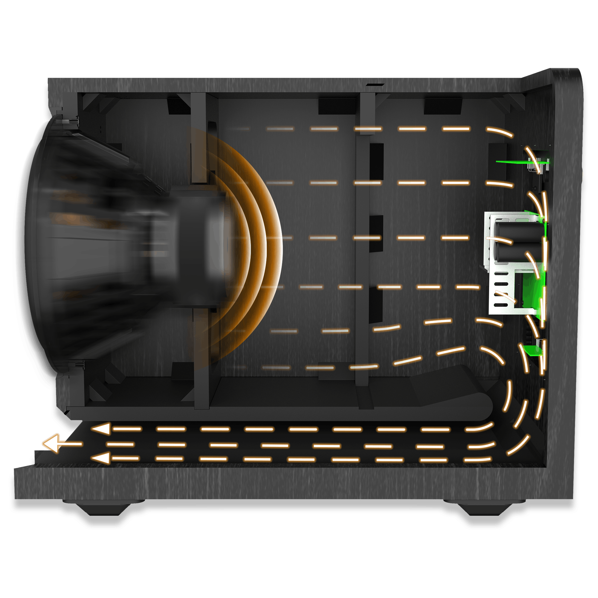 Cutaway view of an RP 1200 SW with a diagram showing how air moves within mobile